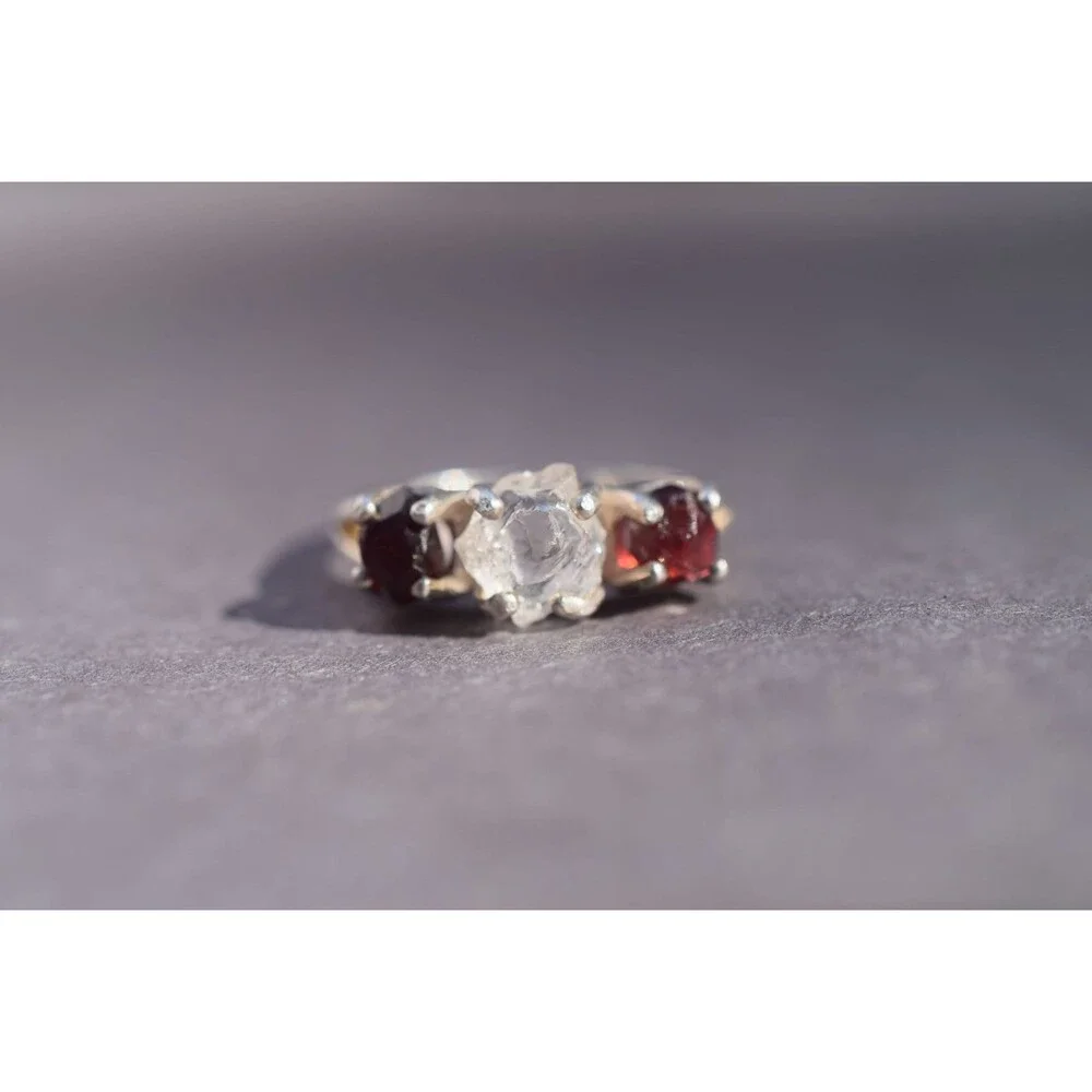Boho Ring Raw Garnet Diamond Engagement Rough Diamond Wedding Band Unique Gemsto
